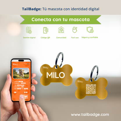 PLACA PARA MASCOTA CON FORMA DE HUESO (ALUMINIO)