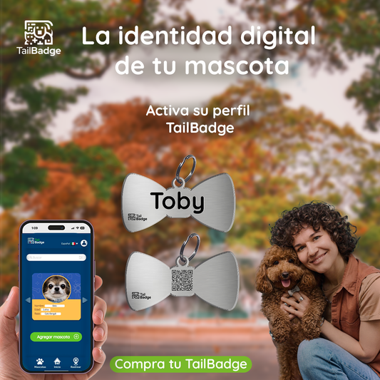 PLACA PARA MASCOTA CON FORMA DE MOÑO