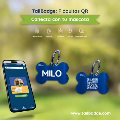 PLACA PARA MASCOTA CON FORMA DE HUESO (ALUMINIO)