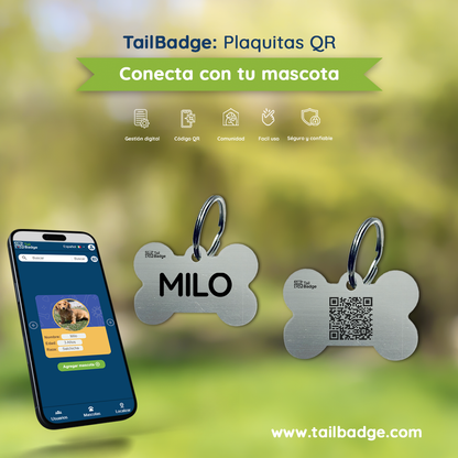 PLACA PARA MASCOTA CON FORMA DE HUESO (ALUMINIO)