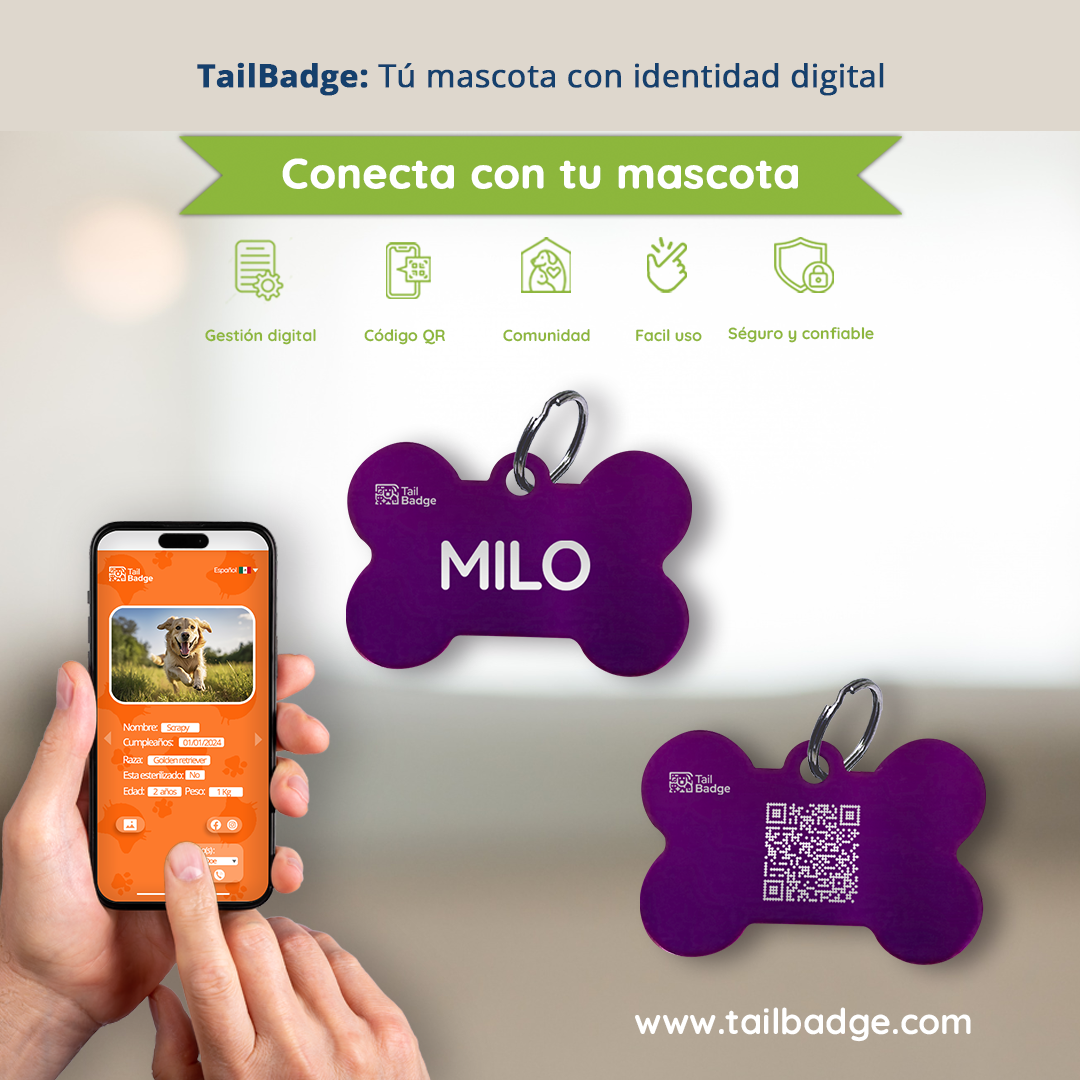 PLACA PARA MASCOTA CON FORMA DE HUESO (ALUMINIO)