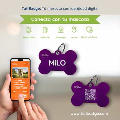 PLACA PARA MASCOTA CON FORMA DE HUESO (ALUMINIO)