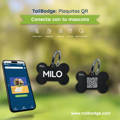 PLACA PARA MASCOTA CON FORMA DE HUESO (ALUMINIO)