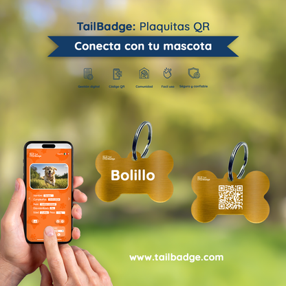 PLACA PARA MASCOTA CON FORMA DE HUESO (ALUMINIO)