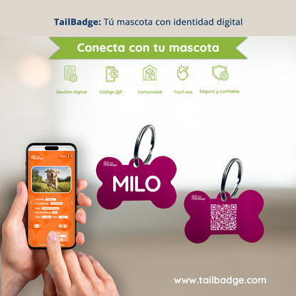 PLACA PARA MASCOTA CON FORMA DE HUESO (ALUMINIO)