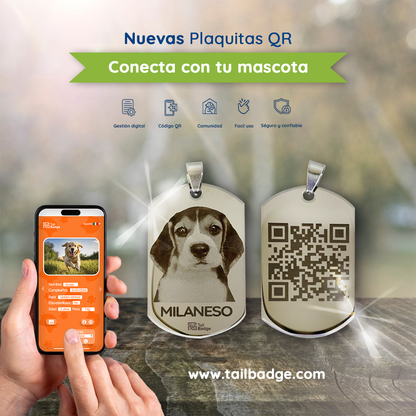 PLACA PARA MASCOTA DOG TAG PLATEADO CON FOTOGRABADO