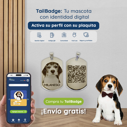 PLACA PARA MASCOTA DOG TAG PLATEADO CON FOTOGRABADO