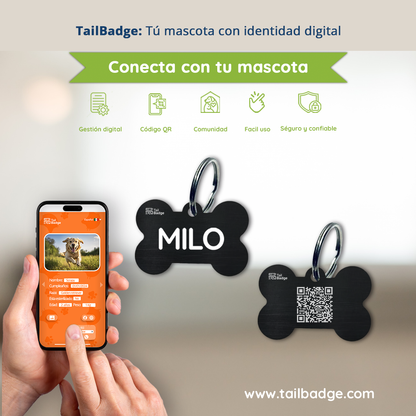 PLACA PARA MASCOTA CON FORMA DE HUESO (ALUMINIO)