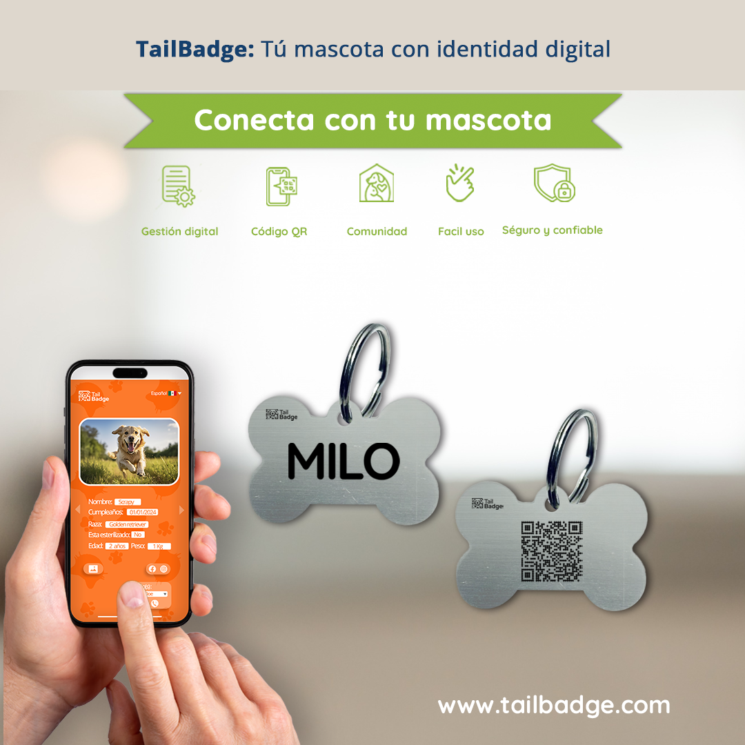 PLACA PARA MASCOTA CON FORMA DE HUESO (ALUMINIO)