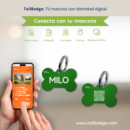 PLACA PARA MASCOTA CON FORMA DE HUESO (ALUMINIO)